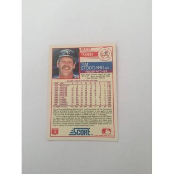 TIM STODDARD IP AUTOGRAPHED 1988 SCORE #258 - NY YANKEES (028) - Picture 2 of 2